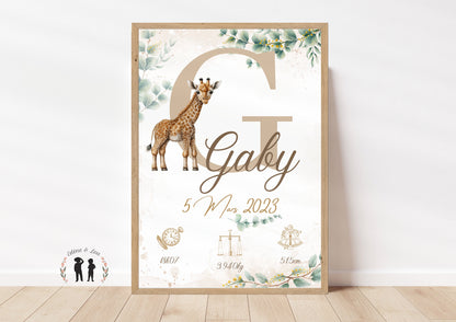 Affiche de naissance personnalisée Girafe