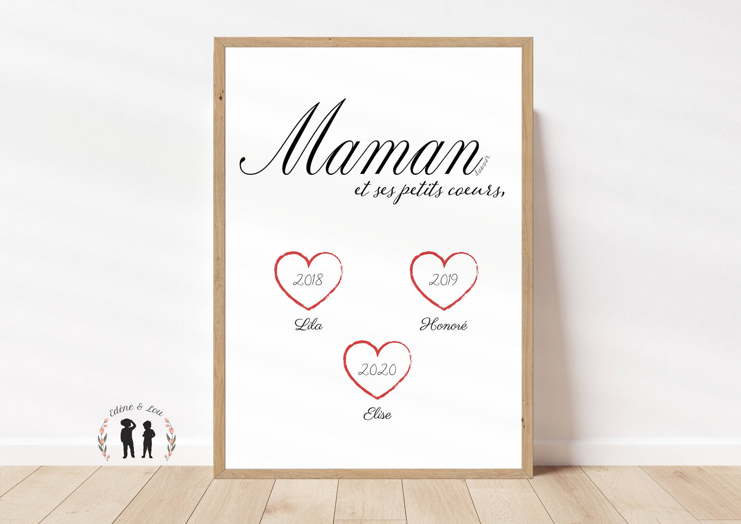 Affiche personnalisée Maman d'amour et ses petits coeurs