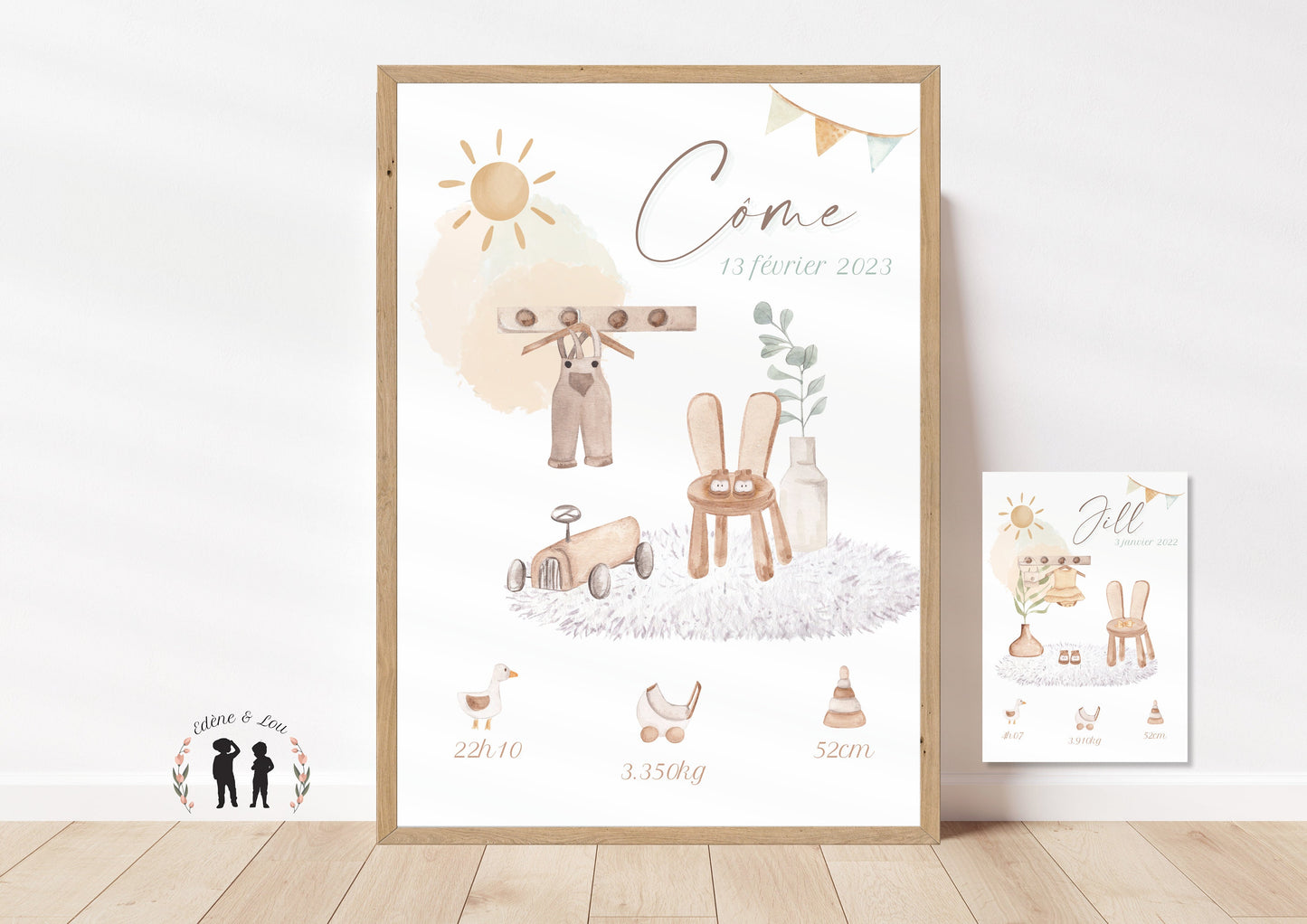 Affiche de naissance personnalisée bohème chambre bébé