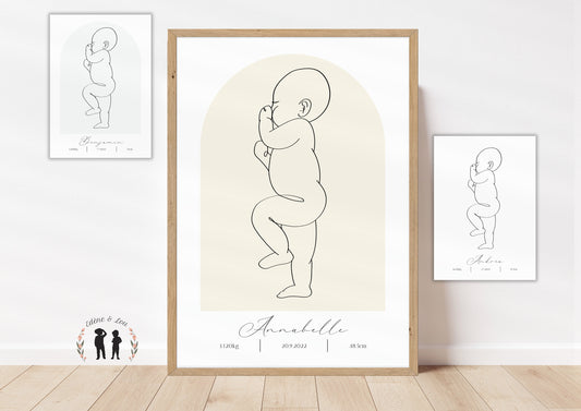 Affiche de naissance personnalisée bébé LineArt  - boho, minimaliste