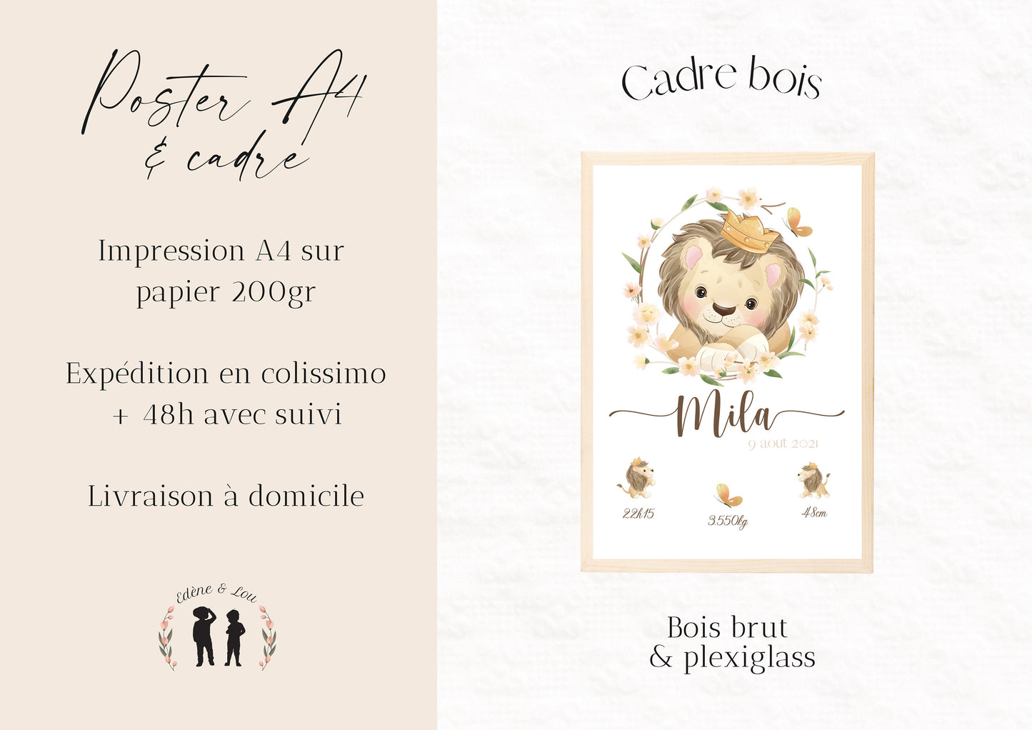 Affiche de naissance personnalisée Lion