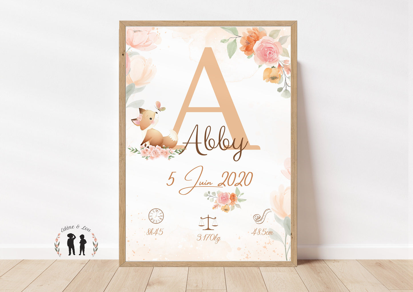 Affiche de naissance personnalisée Renard fleur