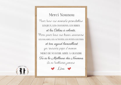 Affiche "Merci Nounou" minimaliste personnalisée - cadeau nounou assmat