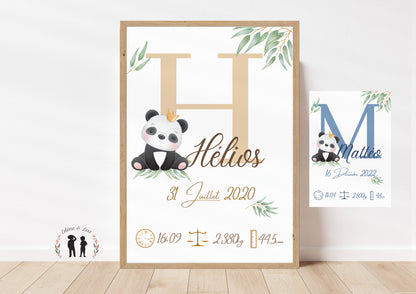 Affiche de naissance personnalisée Panda