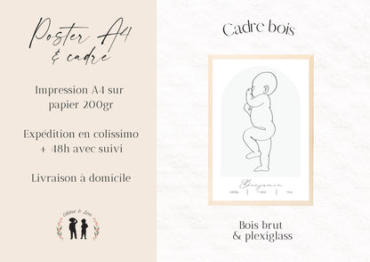 Affiche de naissance personnalisée bébé LineArt  - boho, minimaliste