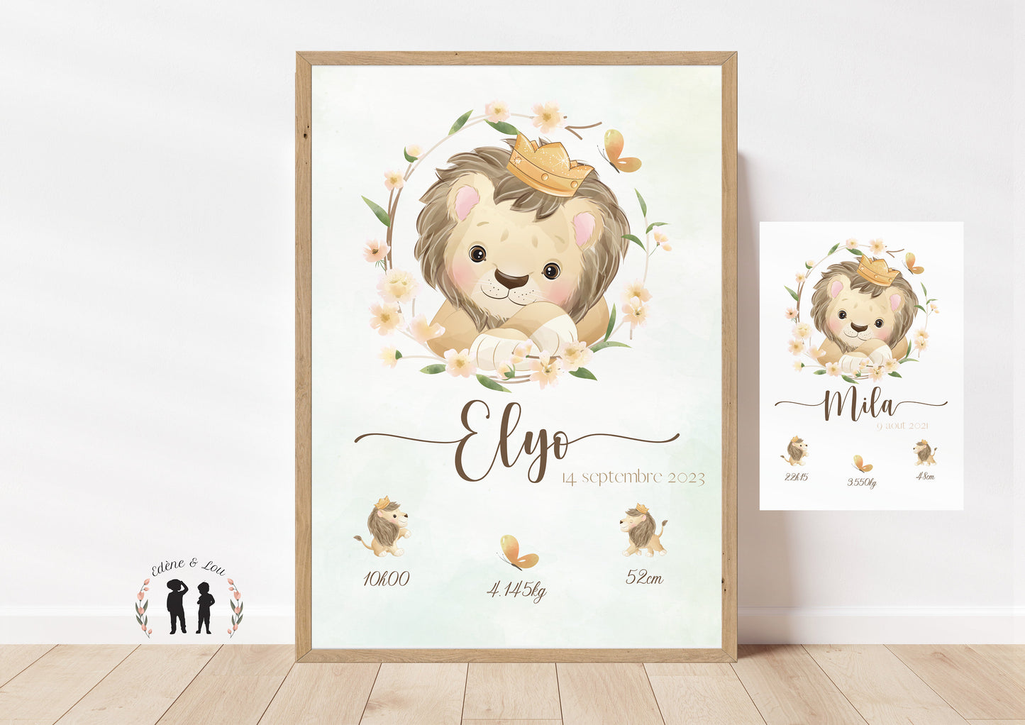 Affiche de naissance personnalisée Lion